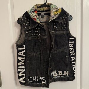 Vintage Marithe Francois Girbaud Black Denim Patchwork Studded Vest Size S